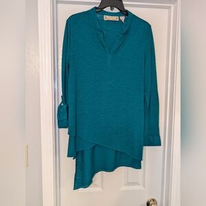 Women's Teal Asymmetric V-Neck Tunic Top